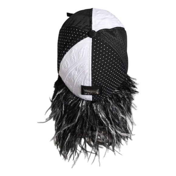Dolce & Gabbana White Black Polka Dot Feathers Baseball Women's Cap